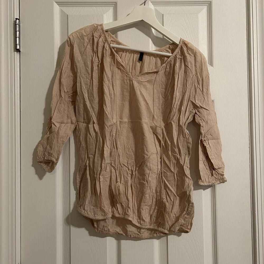 Colors of Benetton Blouse Pink Embossed Dot Light Pale Pastel Tassel Women Small